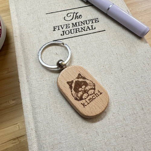 Custom Engraved Wooden Cat Keychain