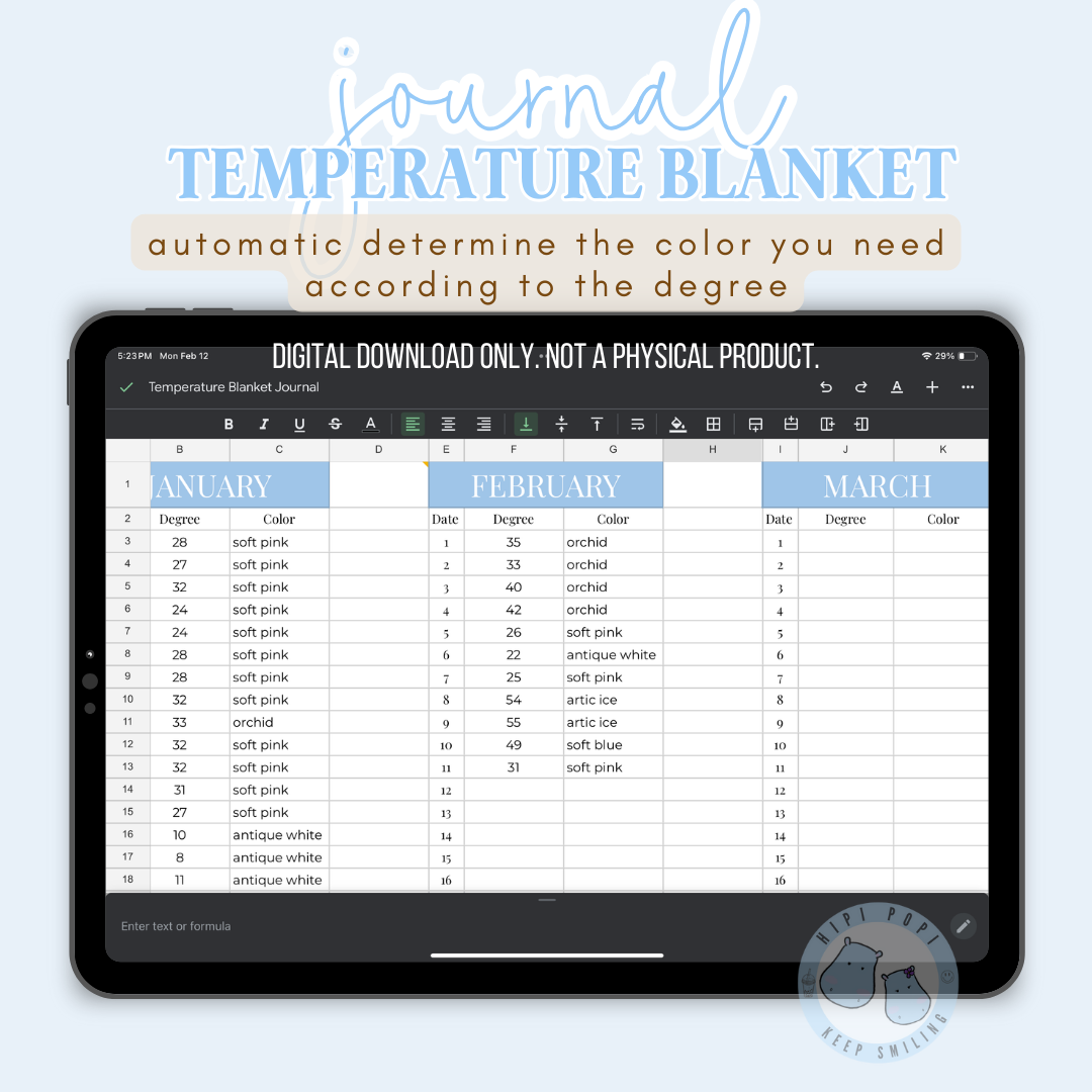 Temperature Blanket Journal | Google Sheets