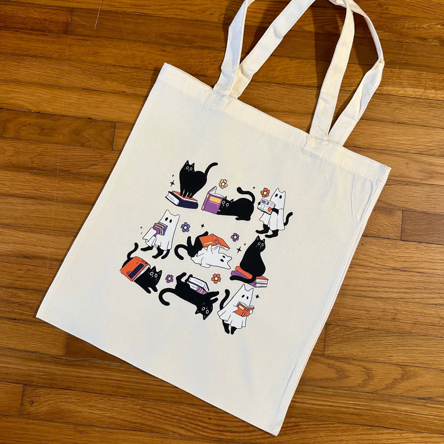 Ghost Black Cats & books Totes