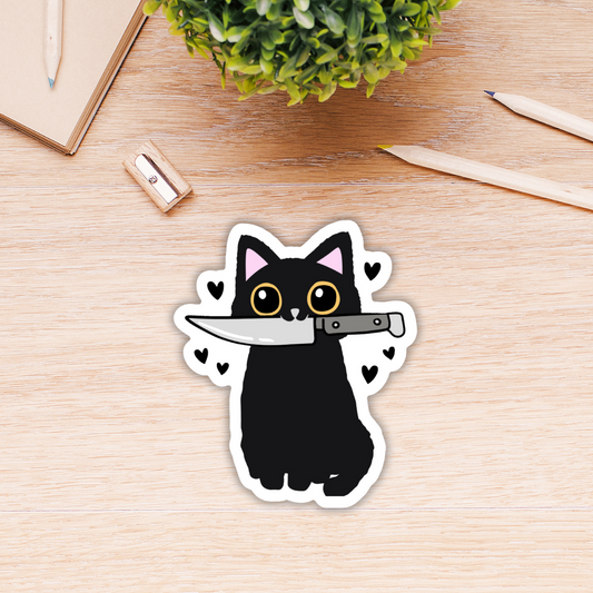 Black Cat with Knife Sticker