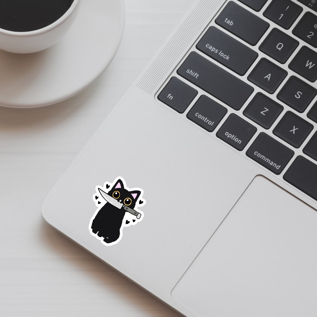 Black Cat with Knife Sticker