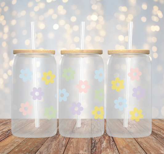 16 oz Frosted Cups| Retro Flower