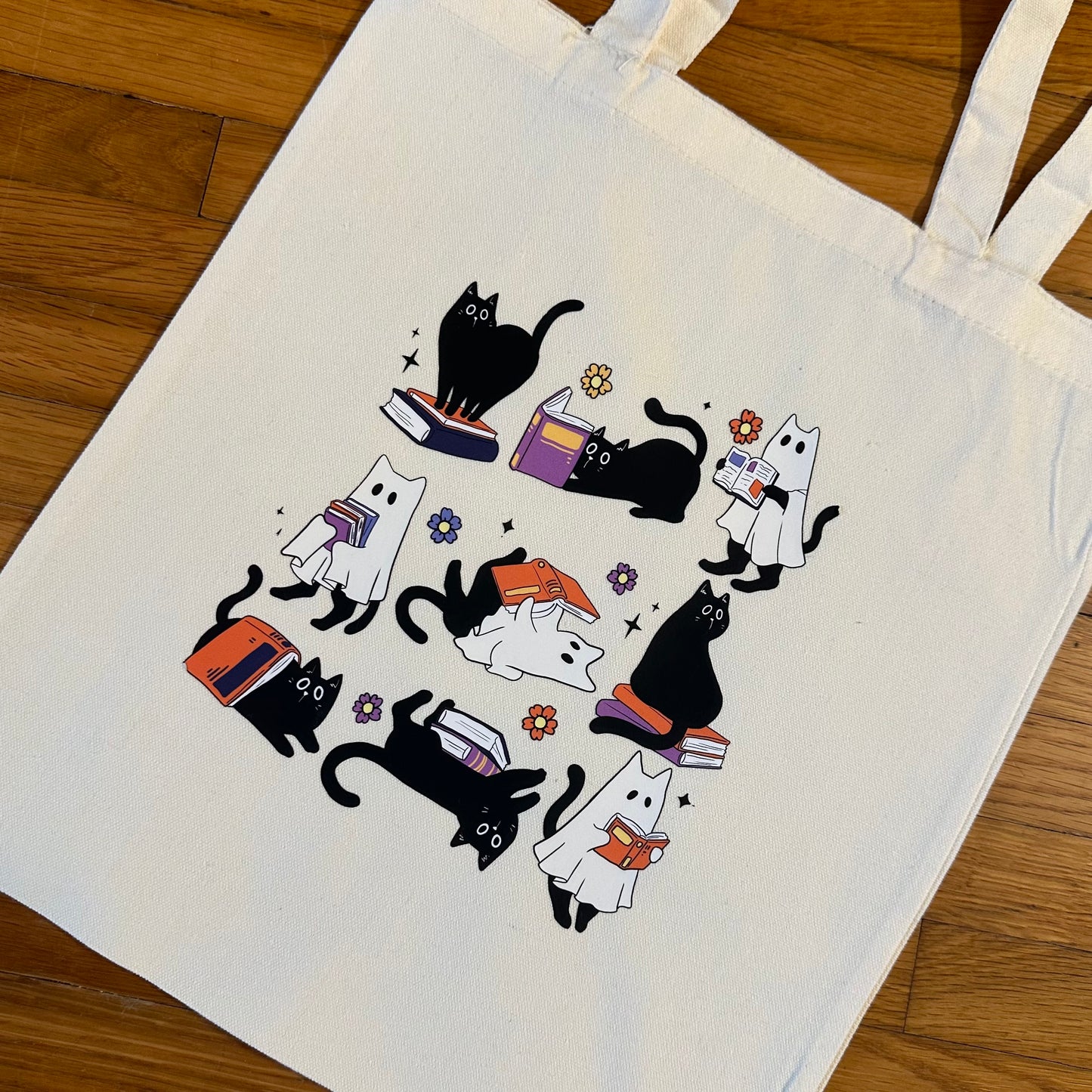 Ghost Black Cats & books Totes